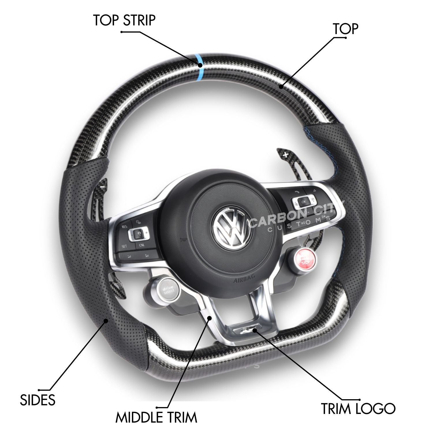 Volkswagen Golf Mk7 / Mk7.5 Style Customizable Steering Wheel - Carbon City Customs