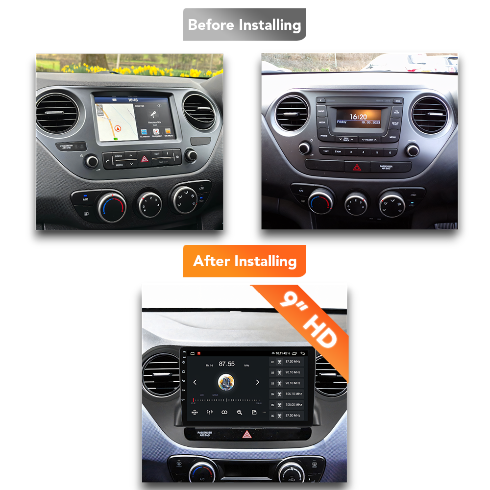 Hyundai i10 (2014 - 2017) Multimedia 10" Touchscreen Display + Built-In Wireless Carplay & Android Auto - Euro Active Retrofits